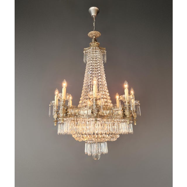 1930s Art Deco Crystal Chandelier Silver Serpentine Form Restored Antique Brass For Sale - Image 16 of 16