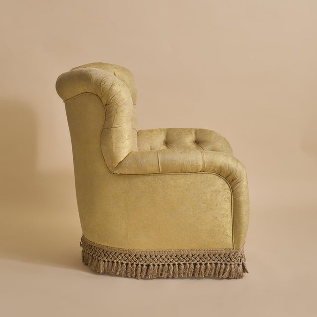 20th Century Italian Yellow Tufted Club Armchair - 2 Available For Sale - Image 4 of 11