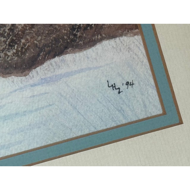 1990s 1994 Folk Art Nautical Seascape Watercolor For Sale - Image 5 of 7
