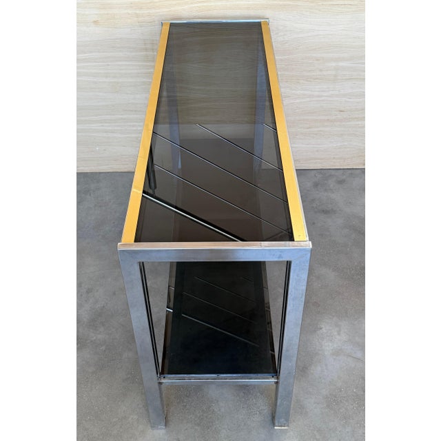 Mid 20th Century Rectangular Romeo Rega Two Tier Console Brass Gold Metal Silver Italian Design For Sale - Image 11 of 18