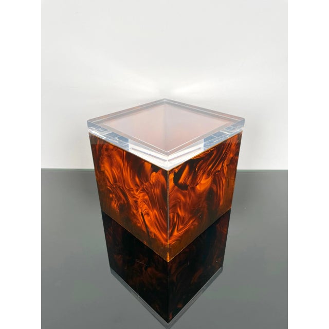 Plastic Tortoise Shell Effect Acrylic Squared Ice Bucket, Italy, 1970s For Sale - Image 7 of 14