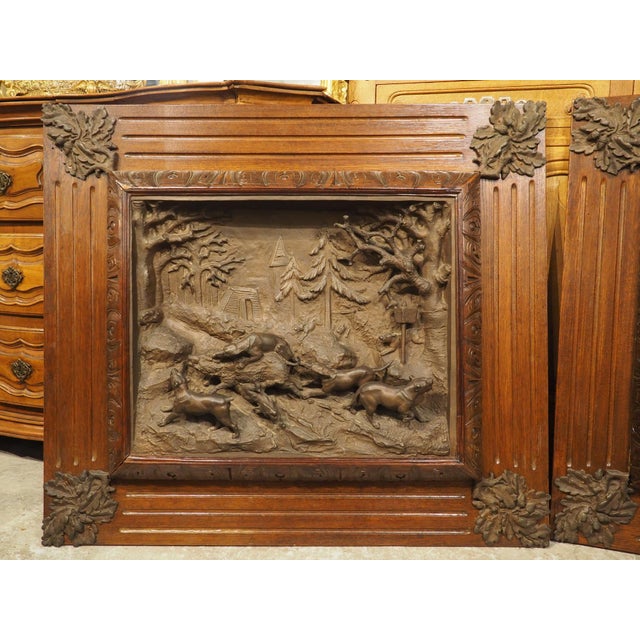 Pair of Large Antique French Oak Framed Hunt Plaques, P. Lecourtier (1851-1925) For Sale - Image 17 of 18