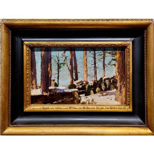 Mikhail Markelovich Guzhavin -Cossack Soldiers in Trench -1910s Oil Painting For Sale - Image 9 of 9