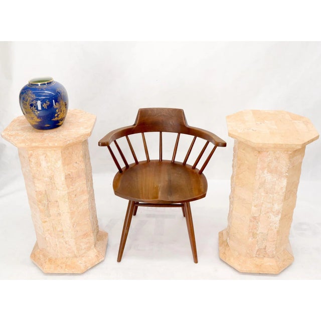 Stone Pair of Polished Stone Tile Tessellated Octagon Shape Pedestals Stand Red White For Sale - Image 7 of 13