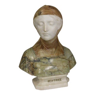19th Century Italian Extraordinary Bust of Dantes Beatrice Marble and Alabaster For Sale