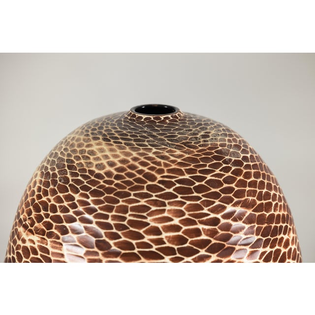 Brown Artisan Large Ceramic Vase with Reptile-Inspired Textured Glaze For Sale - Image 8 of 18