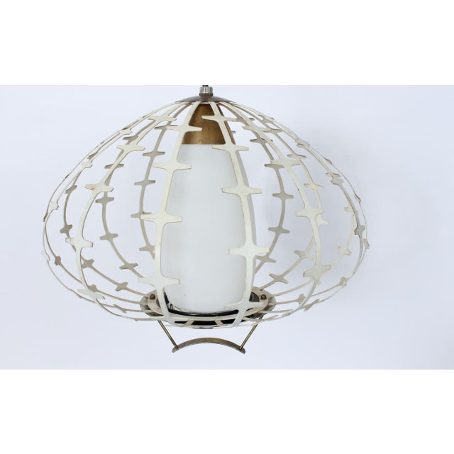 1960s Progress Mfg. Co. Inc. Off White Enamel & Glass "Onion" Hanging Pendant For Sale - Image 6 of 12