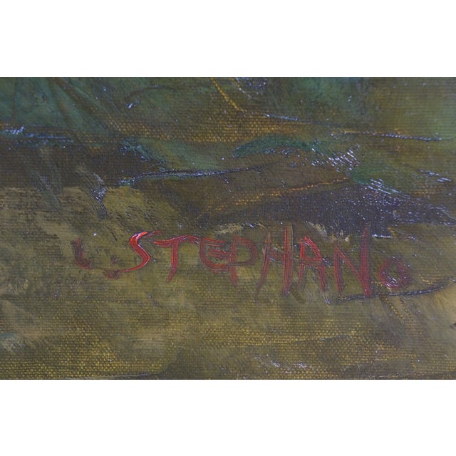 Textile Late 20th Century L. Stephano Impressionist Country Farmhouse Landscape Oil Painting 83" For Sale - Image 7 of 15