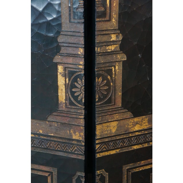 Paint Vintage Chinoiserie Black Lacquer 8 Panel Folding Screen Room Divider 144" For Sale - Image 7 of 18