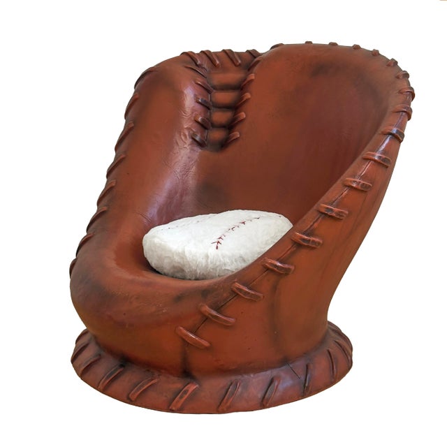 Vintage 1990s oversized baseball glove lounge chair with a wonderfully exaggerated catcher’s mitt form. Constructed from...