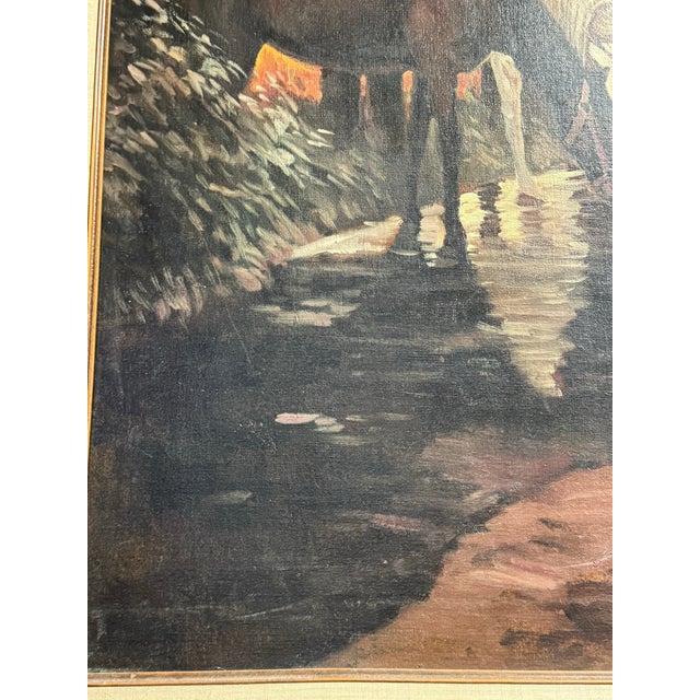 Mid 20th Century Vintage Signed “Bell” American West Large Painting on Canvas- Watering the Horses For Sale - Image 5 of 12