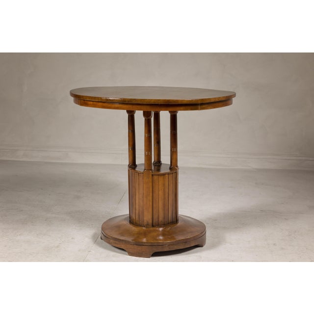 Midcentury Round Top Side Table with Column Supports and Tambour Base For Sale - Image 11 of 12