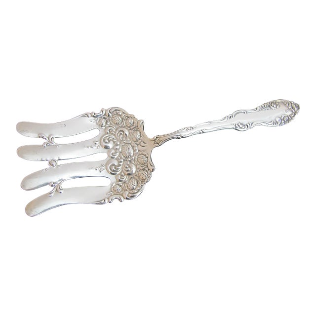 Durgin Antique Ornate Floral Sterling Silver Asparagus Serving Fork For Sale