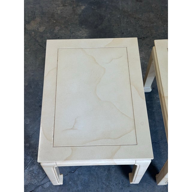 Wood 1980s Henredon Asian Style Faux Goatskin Lacquered Side Tables- A Pair For Sale - Image 7 of 11