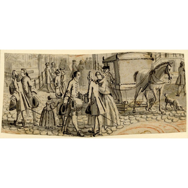 Cream After Reinier Vinkeles, Amsterdam Street Scene with Horse Sleigh, 18th Century, Watercolor For Sale - Image 8 of 8