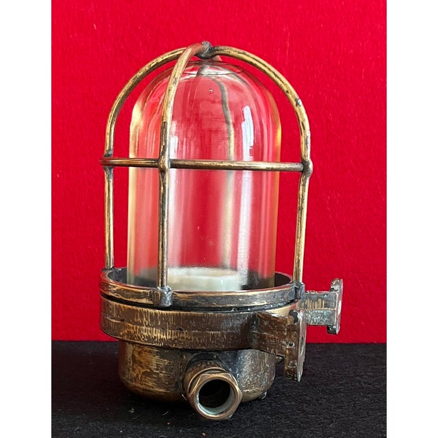 Vintage Industrial Brass Lamp with Cage and Glass Diffuser, 1950s For Sale - Image 4 of 13