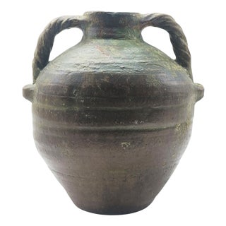 Glazed Terracotta Jar with Twisted Handles, Italy, 1890s For Sale