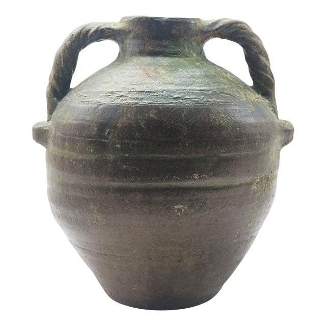 Glazed Terracotta Jar with Twisted Handles, Italy, 1890s For Sale