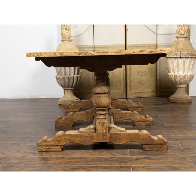 Cream French 19th Century Bleached Oak Farm Table with Trestle Base and Baluster Legs For Sale - Image 8 of 12