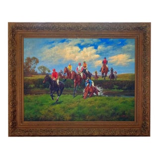 Mid-20th Century Salvator Domingo - Horse Racing Scene, Oil on Canvas For Sale