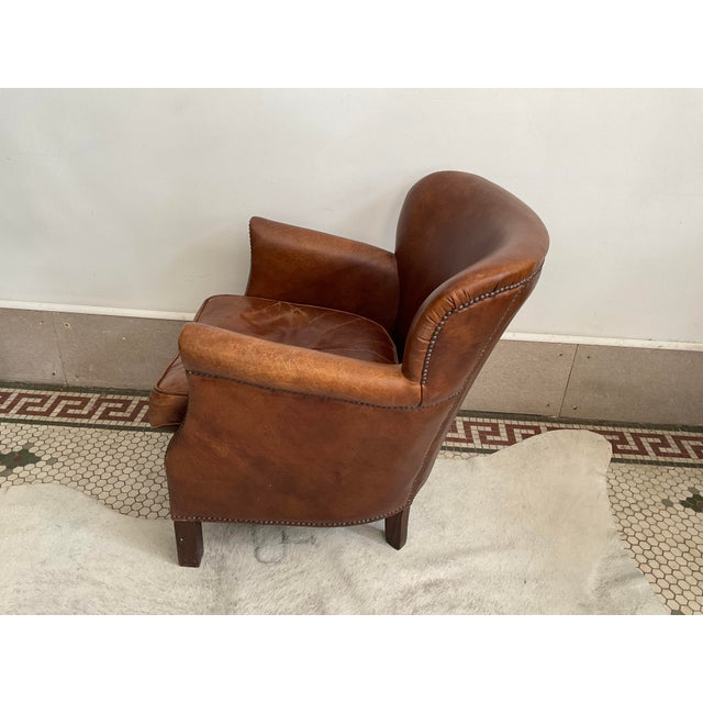 English Vintage Distressed Brown Leather Club Chair For Sale - Image 3 of 17