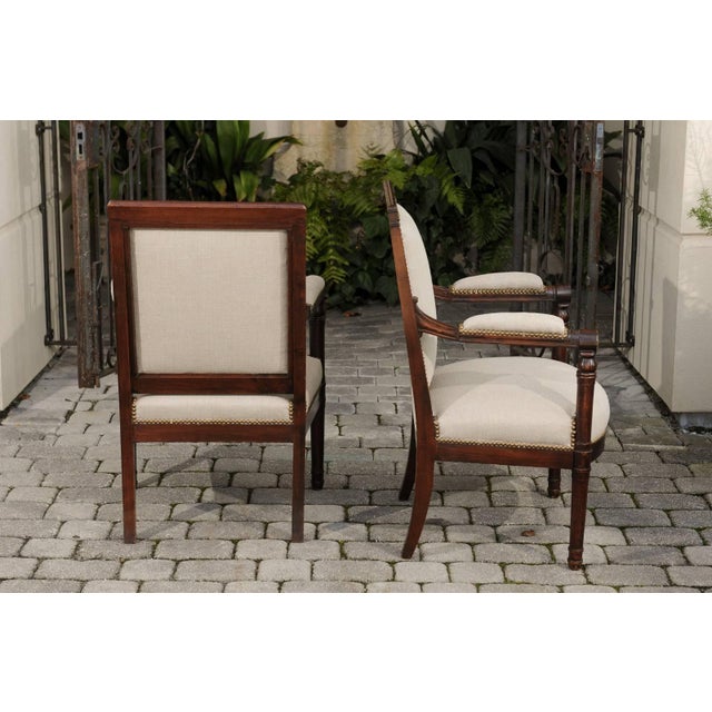 Brown English 19th Century Empire Revival Upholstered Armchairs with Palmettes For Sale - Image 8 of 10