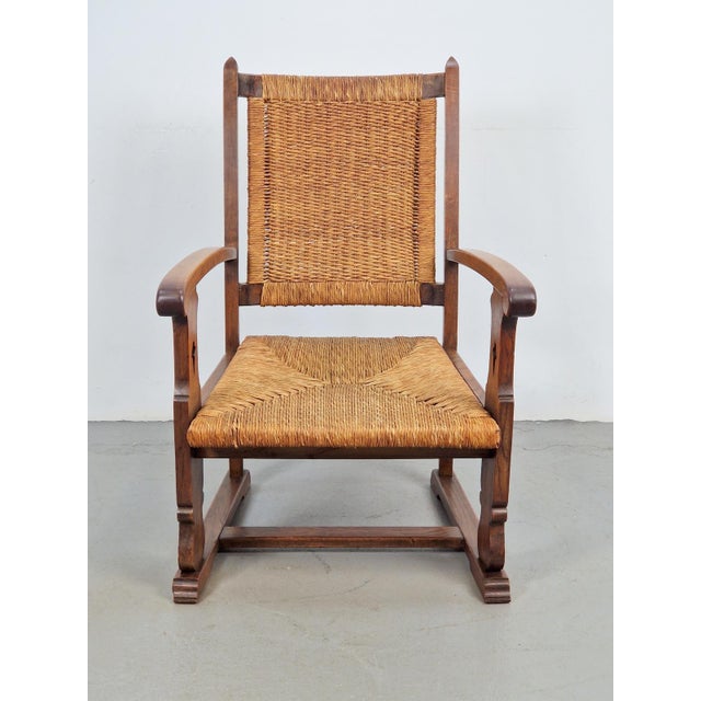 Modern Dutch Brutalist Armchair in Rush and Oak, 1950s For Sale - Image 13 of 13