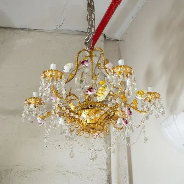 Painted Iron Crystal Drop Chandelier For Sale - Image 4 of 13