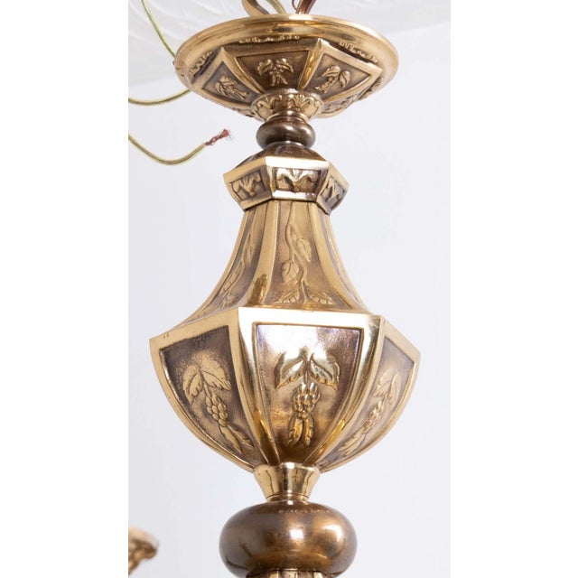 Metal 1970s Art Nouveau European Six Arm Cast Brass Chandelier For Sale - Image 7 of 9