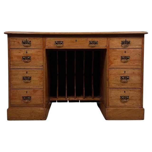 19th Century English Pine Kneehole Desk with Nine Drawers For Sale - Image 13 of 13