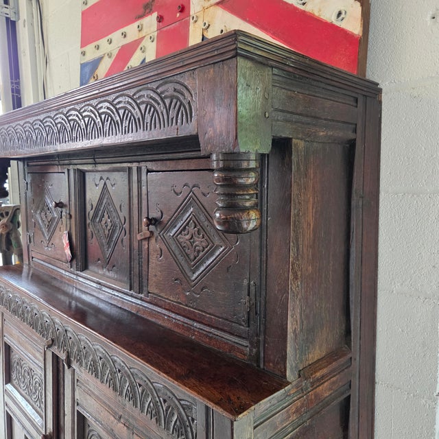 Wood English 17th-Century Carved Oak Court Cupboard For Sale - Image 7 of 18