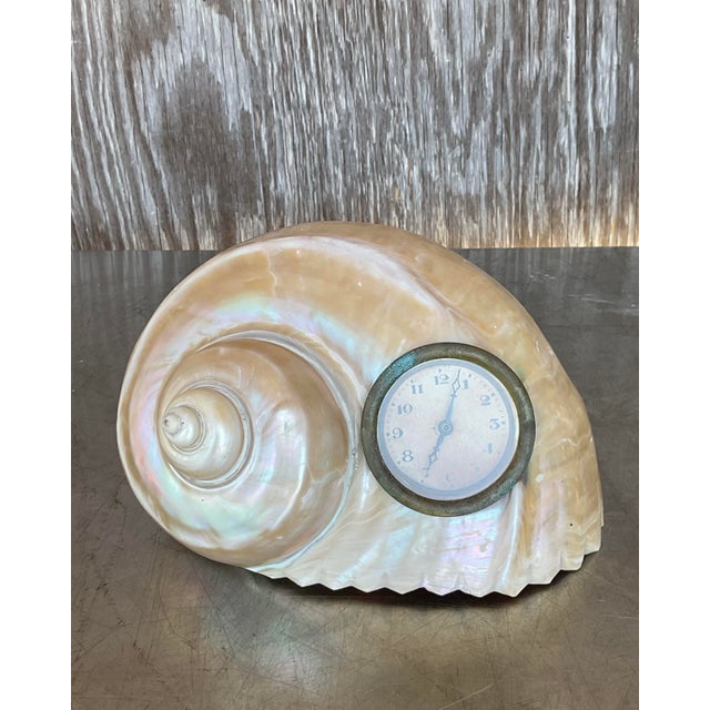 Vintage Coastal Polished Conch Clock For Sale - Image 4 of 4