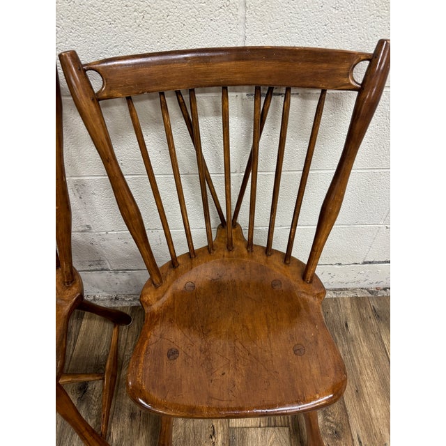 Early 20th Century Antique Early American Style Solid Maple Spindle Back Dining Chairs - Pair For Sale - Image 5 of 10