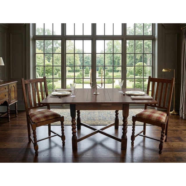 1930s Professionally Refinished 1930s Solid Oak Barley Twist Desk/Table & 2 Matching Chairs Set For Sale - Image 5 of 11