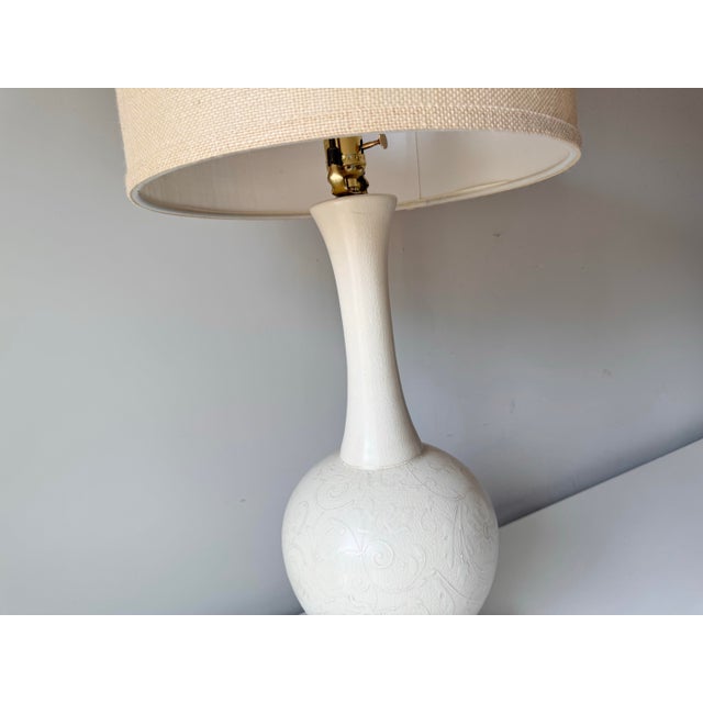 1960s Italian Pottery Floral Embossed Lamp For Sale - Image 9 of 11