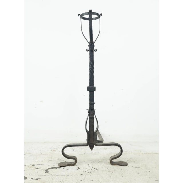 Pair of Antique French Basket Top Wrought Iron Andirons For Sale - Image 10 of 12