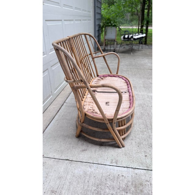 Sweet Vintage Rattan Loveseat For Sale - Image 4 of 8