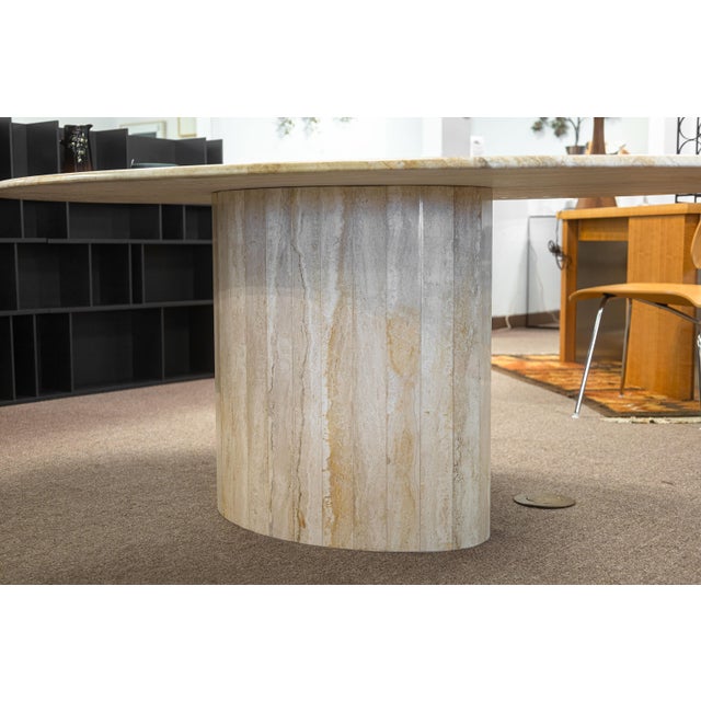 Vintage Italian Travertine Stone Oval Shaped Pedestal Base Dining Table For Sale - Image 4 of 6