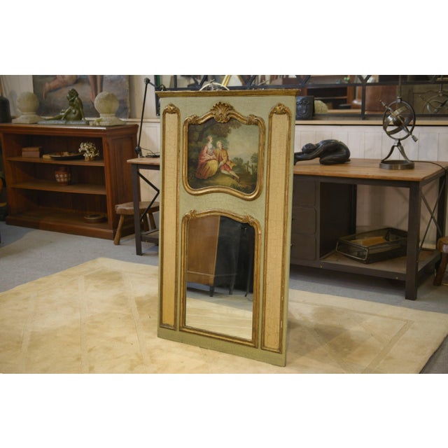 Trumeau Mirror with Crackled Patina and Oil on Panel Depicting a 19th-Century Romantic Scene For Sale - Image 12 of 12