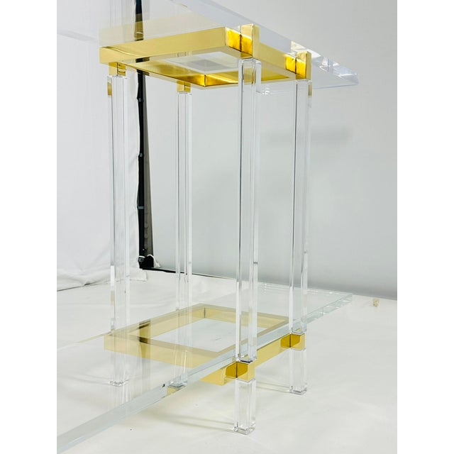 1980s Brass & Lucite Console Table by Charles Hollis Jones, Metric Collection, Signed. For Sale - Image 10 of 12