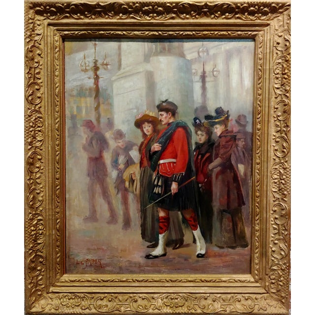 Ludwig Ernest Faber- Scottish in Uniform Waking With His Wife in Downtown Philadelphia-Oil Painting-1890s For Sale - Image 10 of 10