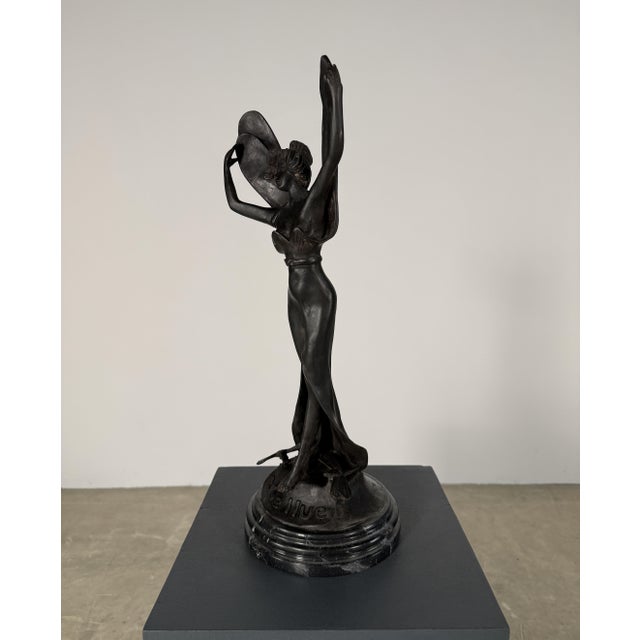 Late 20th Century Art Nouveau Bronze “Libellule” Dragonfly Woman Sculpture on Marble – 18” Tall For Sale - Image 5 of 10
