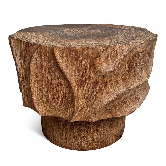Brown Lychee Swirl Carved Side Table For Sale - Image 8 of 9