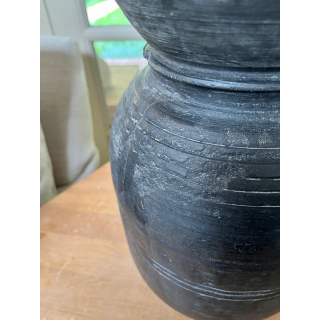 1960s Rustic Black Hand Turned Wood Honey Pot/Vase For Sale - Image 11 of 13