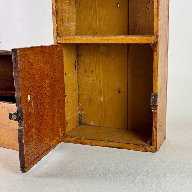 Spectacular Diminutive Antique Painted Pine Apothecary 3 Compartment Cupboard With Labels For Sale - Image 13 of 16