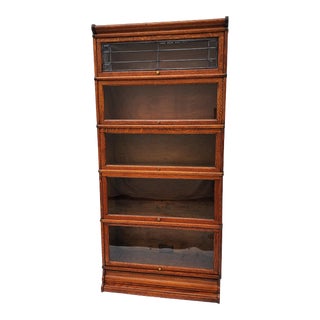 Antique Globe Wernicke Quarter Sawn Oak Barrister Lawyer Bookcase 5 Stacks Leaded Glass For Sale