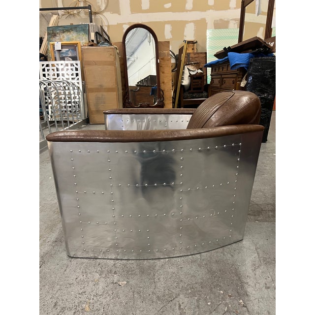 New Pacific Direct Brown Leather & Aluminum “Easton” Aviator Lounge Chair For Sale - Image 4 of 10