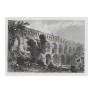 Pont Du Gard Roman Aqueduct Antique Engraving For Sale