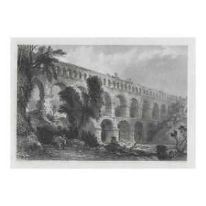 Pont Du Gard Roman Aqueduct Antique Engraving