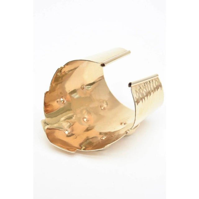 Metal Vintage Hand Hammered Brass Wide Cuff Bracelet With Seven Raised Disks, 1970's For Sale - Image 7 of 8